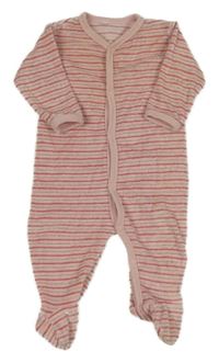 Růžovo-stříbrný třpytivý pruhovaný sametový overal 