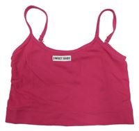 Fuchsiový rebrovaný crop top s nápisom