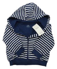 Nové - Tmavomodro-bílý pruhovaný propínací svetr s kapucí M&S