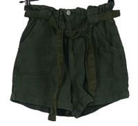 Dámske khaki rifľové kraťasy s opaskom New Look