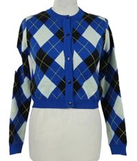 Nové - Dámsky modro-čierno-biely károvaný crop prepínaci sveter zn. Primark