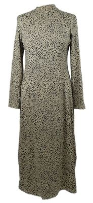 Dámske béžovo-čierne vzorované pletené midi šaty New Look