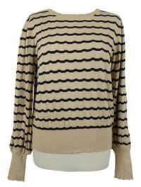 Dámsky béžovo-čierny pruhovaný sveter Et Vous