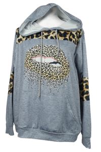 Dámská modro-vzorovaná mikina s potiskem a kapucí 