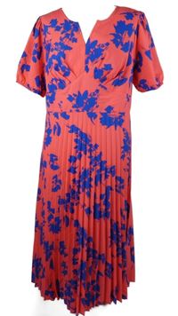 Dámske ružovo-modré kvetované plisované midi šaty Shein