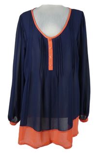 Dámská tmavomodro-růžová šifonová tunika s plisováním 