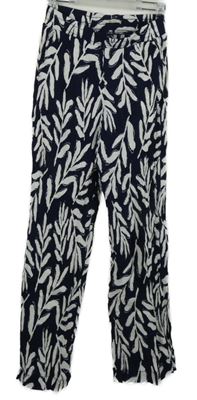 Dámske tmavomodro-biele vzorované strukturované voľné é nohavice TU