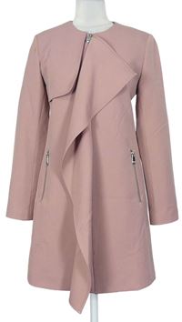Dámske ružové kabátové šaty s volánem