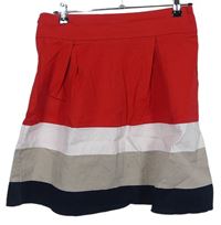 Dámska červeno-béžovo-tmavomodrá pruhovaná plátenná sukňa Bonprix