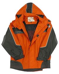 Oranžovo-sivá šušťáková jarná bunda s číslom a kapucňou