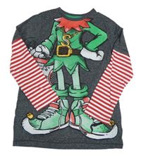 Čierno-sivo-pruhované tričko s elfem F&F