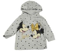 Šedé puntíkaté teplákové šaty s Minnie a Mickey Mousem a kapucí Disney