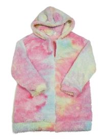 Farebná chlpatá prepínaci mikina s kapucňou Shein