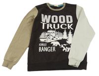 Hnedo-béžovo-smotanová mikina s nápisom a obrázkom kids