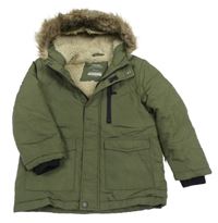 Khaki šusťáková zimní bunda a kapucí Primark