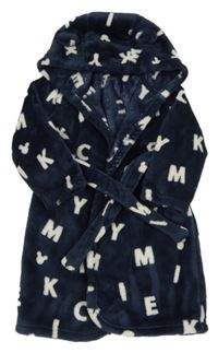 Tmavomodrý chlupatý župan s písmeny a kapucí George