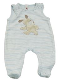 Světlemodro-bílé pruhované sametové dupačky s psíkom C&A