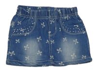 Modrá rifľová sukňa s mašličkami a kamienkami