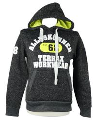 Pánska sivo-čierna melírovaná pletená mikina s nápisom a kapucňou Terrax