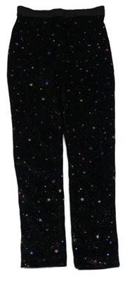 Čierne zamatové třpyivé legíny s hviezdami zn. Dunnes