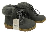 Nové - Sivé koženkové členkové é topánky s kožešinou Pep&Co vel. 36