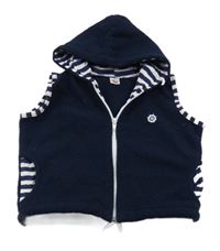 Tmavomodrá fleecová vesta s výšivkou a kapucňou