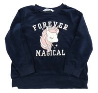 Tmavomodrá plyšová mikina s jednorožcom H&M