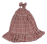 Vínovo-bílé kostkované krepové letní šaty s volánky Next