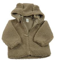 Hnědá huňatá podšitá bunda s kapucí H&M