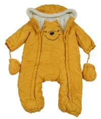 Žlutá šusťáková zimní kombinéza s kapucí + rukavice - Pú Disney