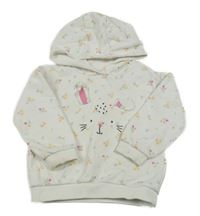 Bílá květovaná mikina se zajícem a kapucí F&F
