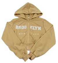 Béžová prepínaci crop mikina s nápismi a kapucňou Shein