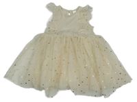 Světlebéžové žebrované šaty s tylovou puntíkatou sukní H&M