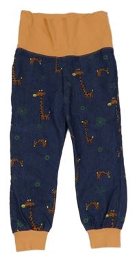 Tmavomodro-oranžové cuff rifle s žirafami  a úpletovým pasom