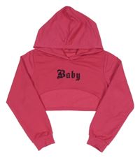 Fuchsiová crop mikina s nápisom a kapucňou