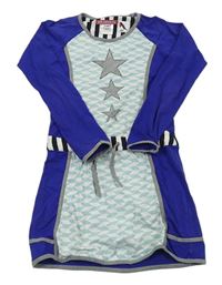 Modro-bielo-mentolové bavlnené šaty s hviezdami