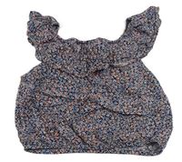 Tmavomodro-ružová kvietkovana crop blúzka s lodičkovým výstřihem H&M