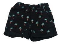 Černé plátěné kraťasy s palmami Primark