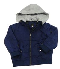 Tmavomodrá šusťáková zateplená bunda s kapucí River Island