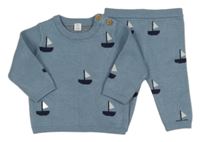 2set - Modrošedý sveter s plachetnicemi + pletené nohavice M&S