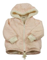 Svetloružová plátenná zateplená bunda s medvedíkmi a kapucňou zn.