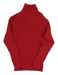 Červený rebrovaný sveter s rolákom Nutmeg
