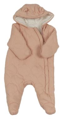 Svetloružová tepláková prešívaná zateplená kombinéza s kapucňou George