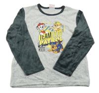 Sivo-tmavosivá zamatová mikina s pejsky - Tlapková patrola