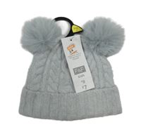Nové - Šedá pletená vzorovaná čepice s bambulemi F&F