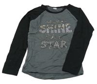 Šedo-černé triko s nápisem z kamínků 