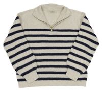 Smetanovo-tmavomodrý pruhovaný sveter F&F