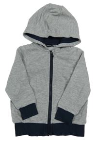 Sivo-tmavomodrá prepínaci mikina s nápisom a kapucňou Lupilu