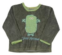 Khaki zamatová mikina s príšerkou