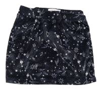 Tmavomodrá zamatová sukňa so vzorom